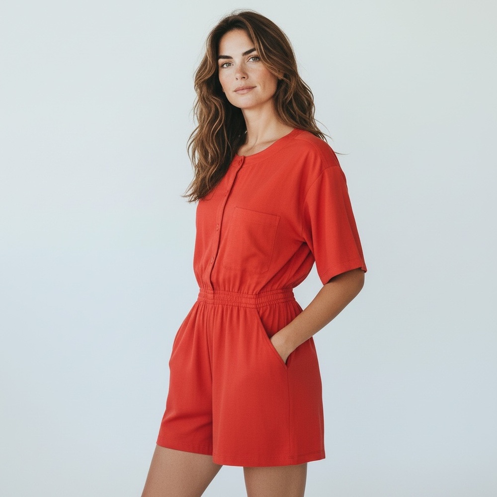 French Connection Red Short Sleeve Shorts Romper